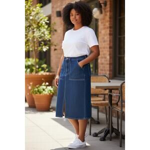 J.Crew Denim Pencil Skirt Front Slit in Blue Casual Classic Women's 32 = 12-14